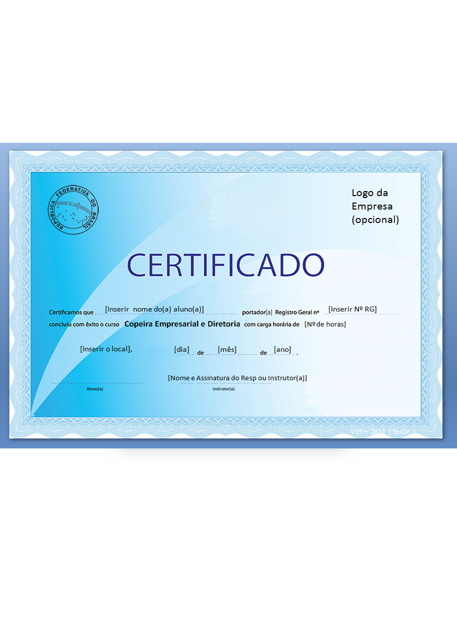 Kit de Treinamento de Copeira Empresarial - Certificado