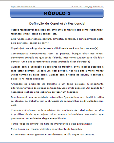 Página interna da apostila de Copeiro Residencial (1)