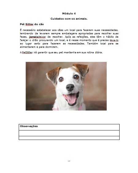 Página interna da Apostila de Pet Sitter(2)
